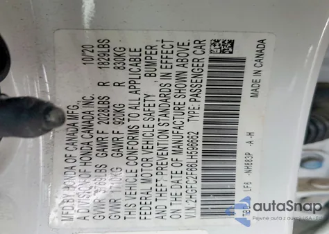 2020 Honda Civic Lx из США, поврежденный, VIN 2HGFC2F66LH596662